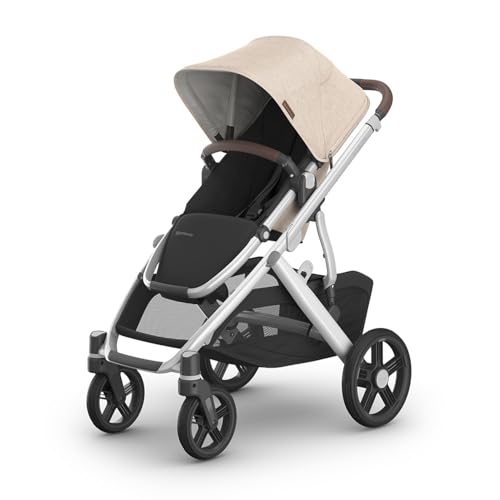UPPAbaby Vista V3 Stroller – Full-Size Single-to-Double Stroller System – Toddler Seat, Bug Shield, Rain Shield, and Storage Bag Included – Declan (Oat Mélange/Silver Frame/Chestnut Leather)