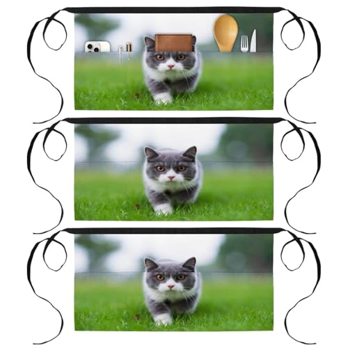 Demi-tablier de bistrot chat multicolore pour le nettoyage