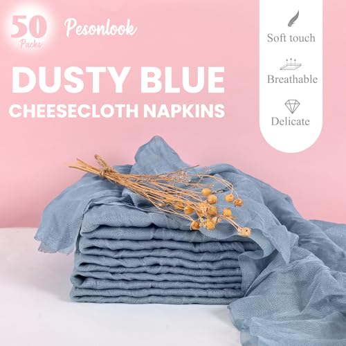 Pesonlook 50 Pcs Dusty Blue Cheesecloth Napkins for Wedding,20 x 20 Inch by Pesonlook - Used condition - Image 3
