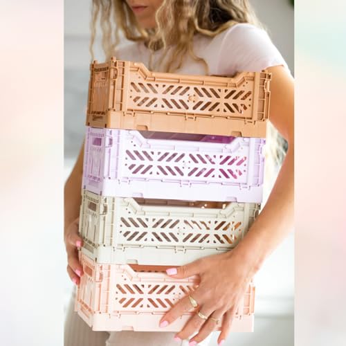 Luna Crates caixa de armazenamento dobrável, caixa organizadora de caixotes dobrável com alça, caixa