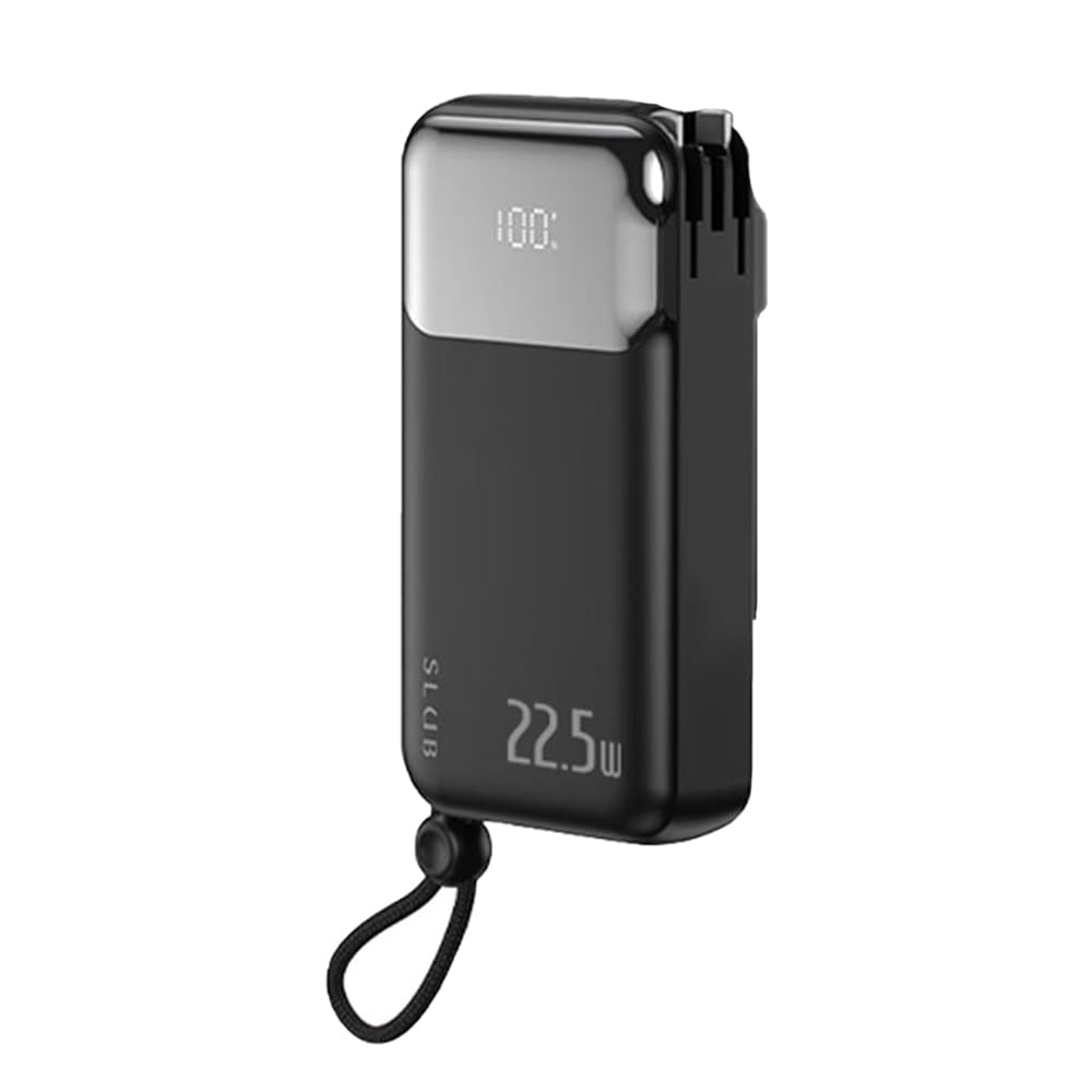 Powerbank 10000mAh 37Wh 3-en-1 sin Cables con Adaptador AC y Enchufe Plegable, 4 Dispositivos, USB-A/Type-C/iOS, Entrada Type-C 45W, PD 22,5W + QC3.0, Pantalla LCD, Seguridad, Apto avión,Negro