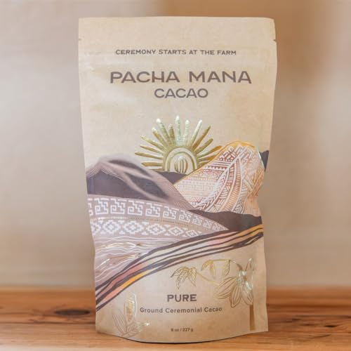 Pacha Mana Cacao Pure Ceremonial Cacao – Ground Peruvian Cacao Paste for Drinking Chocolate & Recipes (8 Oz, Pure)