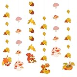 SONGTIY Herbstpilz-Ahornblatt-Banner, Thanksgiving-Hängegirlande, Herbst-Eichhörnchen-Kaki-Dekoration für Erntefest-Partyzubehör, Geburtstag, Hochzeit, Weihnachten, Hintergrund
