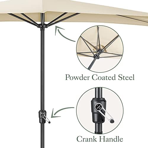 Christow 2.7m Half Parasol Round Garden Balcony Umbrella With Crank Handle & UV Protection (Cream)