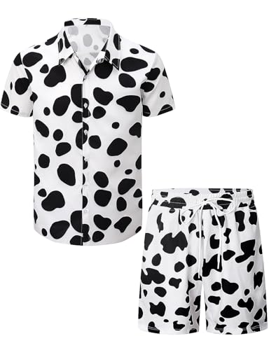 Mens Hawaiian Print Shirts and Shorts Sets Casual 2 Piece Outfits Summer Tracksuit, M-4XL