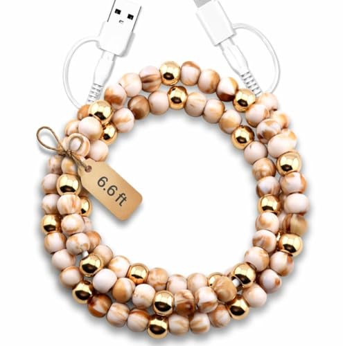 Image of Stylish Beaded Phone Charger Cable Colors USB Charging Cord for Smartphones (4-1, Marble & Gold, 6.6ft)