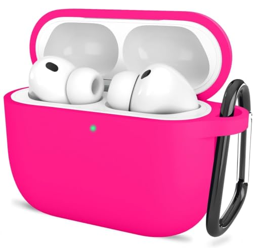 Image of New Soft Silicone Case Compatible with Apple AirPods Pro 3 Generation (2025) Protective Silicone 360 Full Protection Dust-Proof Shockproof Case Cover with Hook (Cover Only) (Hot Pink)