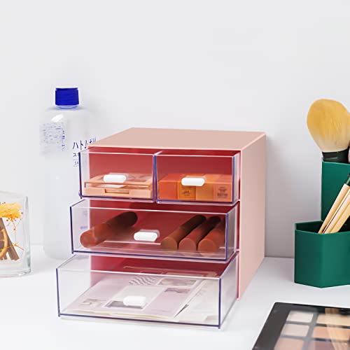 Zyners Desk Organizer With Drawer, Office Organizer With 4 Drawers, Desk Storage Box For, Desktop, Dressing Table, Office, School, Home, Plastic Box And 4 Acrylic Drawers(Pink) #TOP4