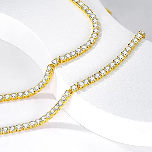 Luxval Tennis Necklace 14K Gold Plated Rhinestone Butterfly Choker Necklaces for women Dainty Zirconia Cut Faux Diamond chain 3mm2