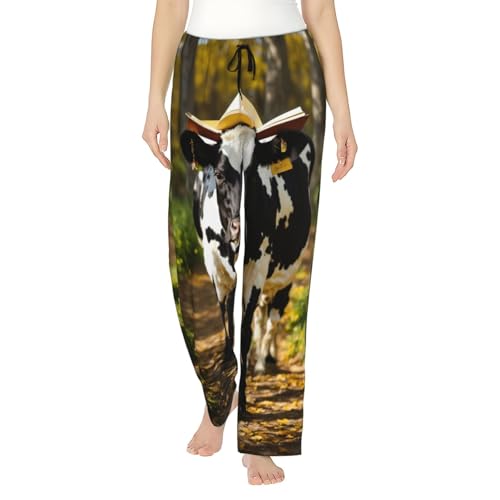 Pantalon de pyjama imprimé vache EdWal pour femme, bas de nuit doux et léger disponible du S au 3XL