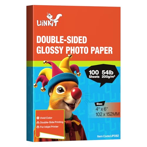 Uinkit 54lb Double Sided Photo Paper Glossy 4x6 54lbs Inkjet for Dye Ink 200Gsm Value Bulk Pack Picture 4x 6 9.5Mil for Inkjet Printing Printer (100, 4x6)