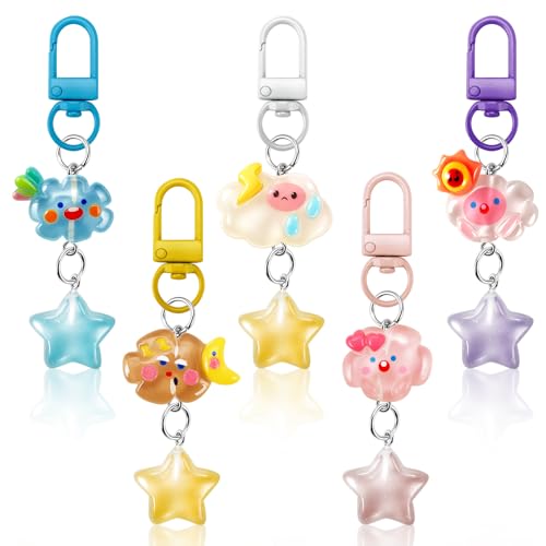 PLwelth 5Pcs Cute Cloud Keychain for Women Girls Kawaii Star Key Chain Purse Charms for Handbags Backpack Wallets Cay Keys Aesthetic Funny Mood Keyring Charm Accessories Birthday Gifts