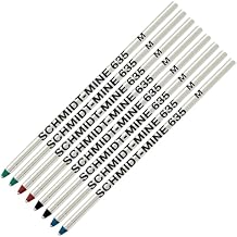 Schmidt 635 D1 Mine Ballpoint Refill - Black, Blue, Green, Red Ink Medium Tip 0.7mm - Pack of 8