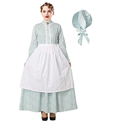 Robe Pionnier Femme Florale Prairie avec Tablier et Coiffe