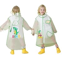 Kids Poncho Rain Waterproof Toddler Raincoat Reusable Transparent Rainsuit Pocket Boys Girls Rain Ponchos Jacket for Children Green Dinosaur 5-6 Years