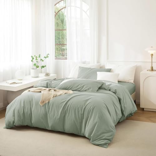Image of Viewstar Premium Cotton Duvet Cover, King Size 91x101 Inches, 300 Thread Count, Ultra-Soft, Wrinkle-Free, Cotton-Quilt /Comforter Zipper Cover (Sage Green)