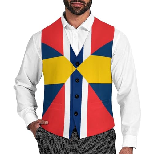 Sweden Norway Union Flag Mens Suit Vests V-Neck Casual Vest Dress Formal Tuxedo Wedding Waistcoat