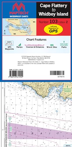 MAPTECH Waterproof Chart, Cape Flattery to Whidbey Island, Strait of Juan De Fuca, edition 21:53,300 Scale, 24 x 36 inches Open, Flip-Fold Format