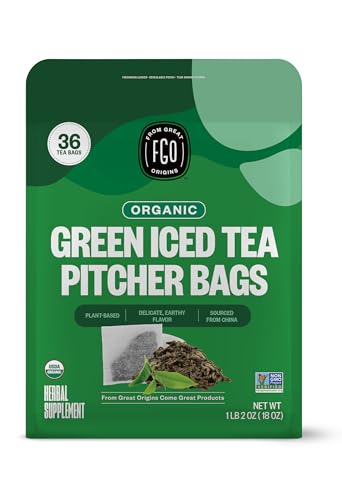Image of FGO Organic Green Iced Tea, 36 Eco-Conscious Pitcher Sized Tea Bags, Packaging May Vary (Pack of 1)