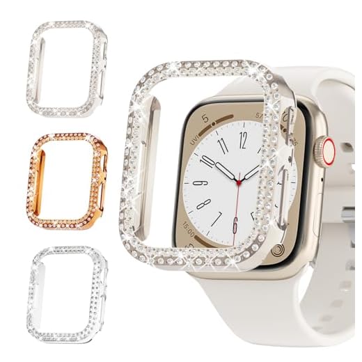 Rc-Z Capa protetora para Apple Watch Series 8 7 de 45 mm, pacote com 3 unidades de moldura protetora de strass de diamante brilhante para acessórios de relógio iPone iWatch de 45 mm