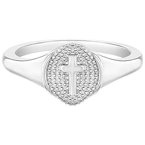 925 Sterling Silver Size 3 Classic Religious Signet Cross Rings for Children & Little Girls - Beautiful Oval Shape Plain Cross Ring Band for Young Girls - Faithful Girl's Accessories for Daily Wear Cover