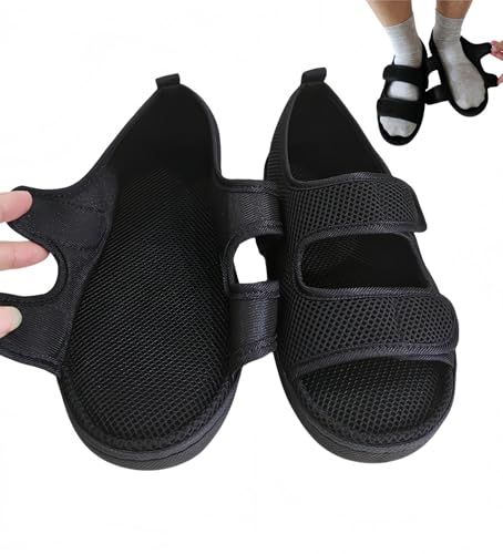 Extra Wide Diabetic Sandals, Widening Shoes Swollen Instep for Diabetes Edema Indoor and Outdoor(Black1,L)