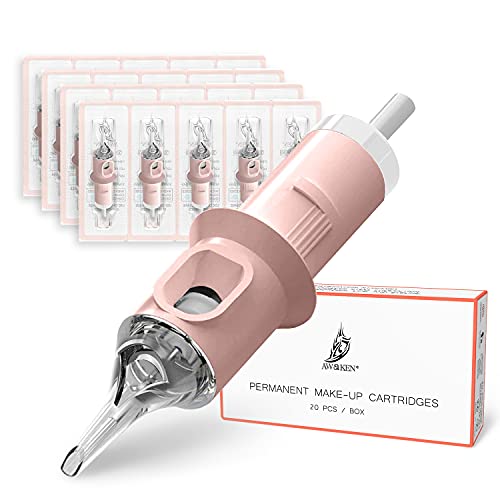 AWAKEN Cartouches d'aiguilles pour Dermographe Eo gas pré stérile PMU Maquillage Round Liner 1 Pointes Long Taper Jetables pour Les Lèvres et Sourcils(0.22mm/1RLLT) Cover