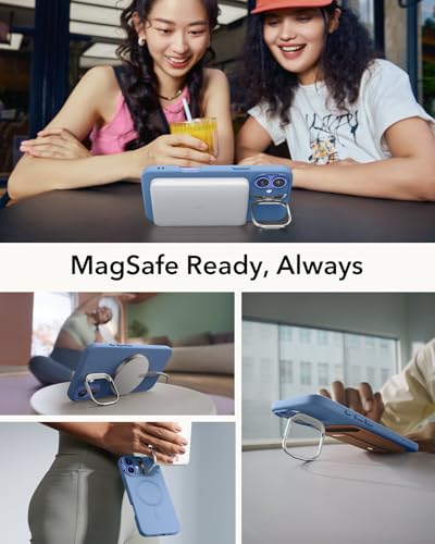 Image of ESR for iPhone 16 Plus Case, Silicone Case with Stand, Compatible with MagSafe, Built-in Camera Stash Stand, Magnetic Phone Case, Cloud Series, Light Blue