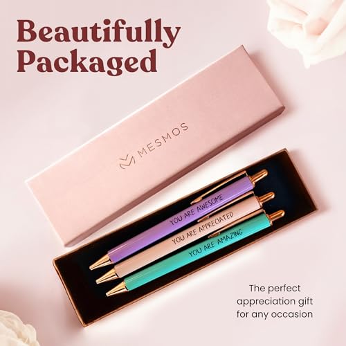 MESMOS 3pk Thank You Gifts for Women, German-Made Ink Fancy Pen Set for Women, Teacher Appreciation Gift, Nice Cute Pens, Boss Lady, Office Coworkers, Metal Ballpoint Pens