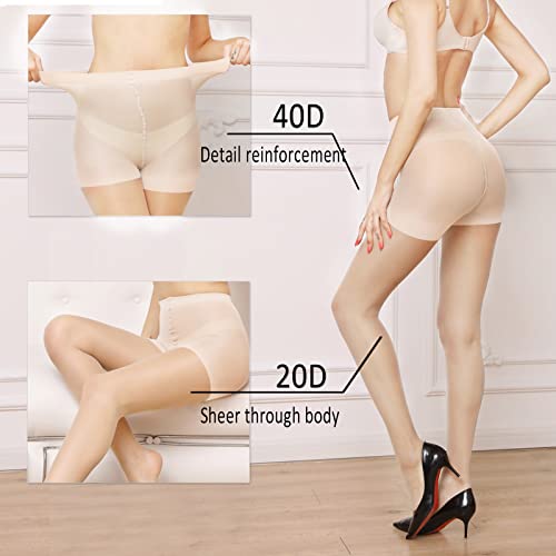 Image of YAGAXI 20D Sheer Tights for Women - 3 Pairs Women's Control Top Pantyhose