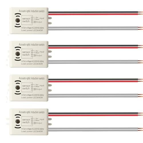 Gebildet 4 Piezas Interruptor de Luz y Sonido LED 220V 50Hz 40W Módulo de Sensor de Inducción de Alta Sensibilidad Activado por Voz de 4 Cables, Interruptores de Luz de Pared