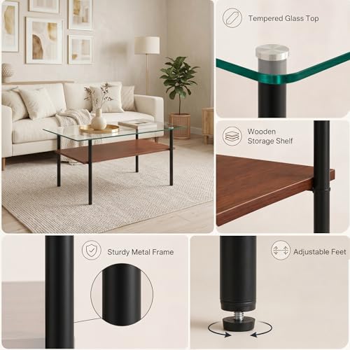 Image of Glass Coffee Table Set of 3 Piece, Living Room Tables Set of 3 Pcs, Including 1 Coffee Table and 2 End Side Tables, Metal Frame, Tempered Glass, for Small Space, Apartment