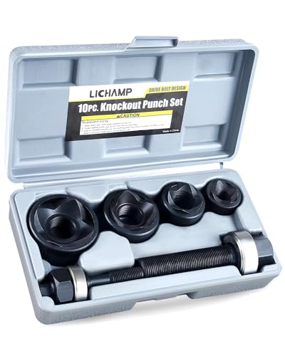 Lichamp Manual Knockout Punch Kit, Heavy Duty Metal Sheet Knock Out Box Hole Cutter Conduit Punch Driver Die Set