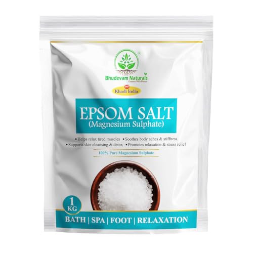 Image of Khadi Premium Grade Pure Epsom Salt for Muscle Pain Relief, Stress Reduction & Detox | 100% Pure Magnesium Sulfate Bath Soak for Relaxation, Skin Care & Foot Spa - 1KG