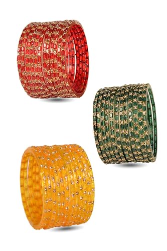 Image of Swara Creations Glass Bangles set for Women | Zirconwork Golden Raindrops Bangles Collection | Ethnic, Festive & Special Occassions(12Pcs)(SKU287)