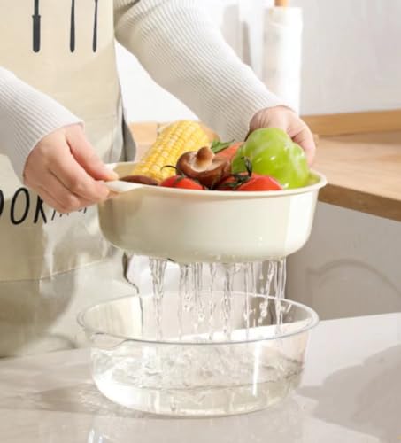 Colador plástico 2 en 1 con tazón ASEANAO crema mediano miniatura 4