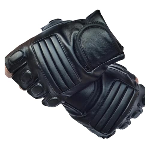 CSFFA Men's Black PU Leather Gym Glove Sport Fitness Cycling Glove Half Finger Driving Glove