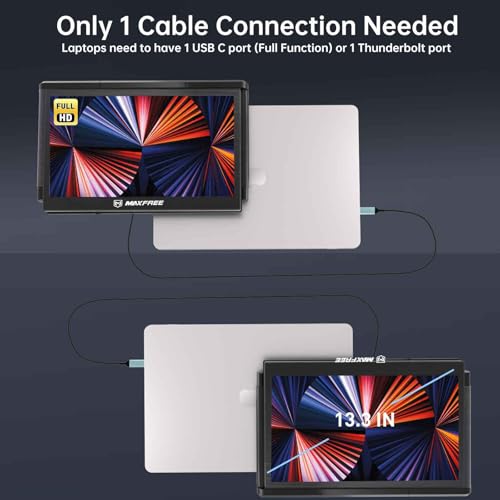 Image of Maxfree 13.3 Inch Laptop Screen Extender, Full HD Display (1920 x 1080), IPS Panel, 1000:1 Contrast Ratio, 16:9 Ratio, USB C Plug & Play Portable Monitor for Laptop, T2