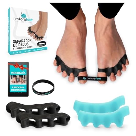 RestoreFeet Separadores de Dedos de los Pies, (2 pares) + Banda Anti-Juanetes para Enderezar los dedos Torcidos o Superpuestos - Separador dedos pie, corrector de dedos, 0% BPA