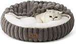 Lit de chat avec couverture à capuchon, lit rond anti-anxiété pour les chats/petits chiens, Cozy Donut Cuddler avec machine lavable Faux Fur & Fond antidérapant(23"×23"χ6", gris)