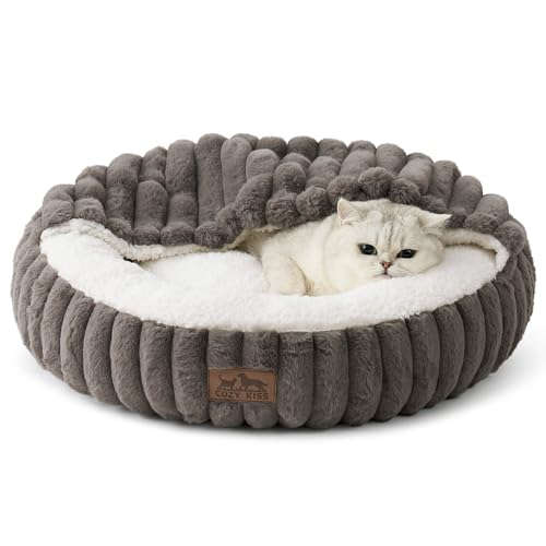 COZY KISS Winter-Katzenbett mit Decke, Flauschig Donut-Hundebetten für kleine Hunde, Warme Anti-Angst-Katzenhöhle mit Kopf- und Nackenstütze,...