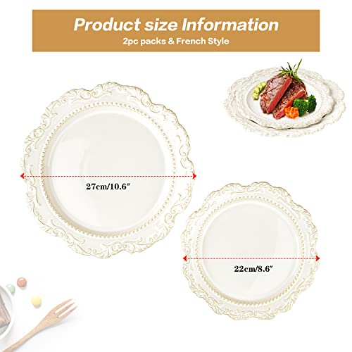Sungmor 2Pc Ceramic Flat Dinner Plates Set, 8.6 Inch & 10.6 Inch Large Round Plates, Beautiful Vine Embossed Porcelain Pasta Serving Dishes, Vintage Medieval Europe Style Big Heavy Plates Dinnerware #TOP5