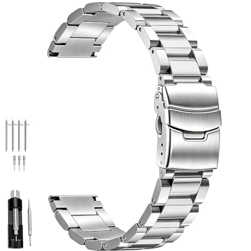 Image of Juntan 18mm 20mm 21mm 22mm 24mm 26mm Classic Stainless Steel Watch Band Silver Black Grey Blue Gold Brushed Metal Watch Strap for Women Men Watch Replacement Band Double Buckle