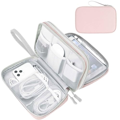 Image of FYY Electronic Organizer, Large Travel Cable Organizer Bag Pouch Electronic Accessories Carry Case Portable Waterproof Double Layers All-in-One Storage Bag for Cable, Cord, Charger, Phone, Light Pink