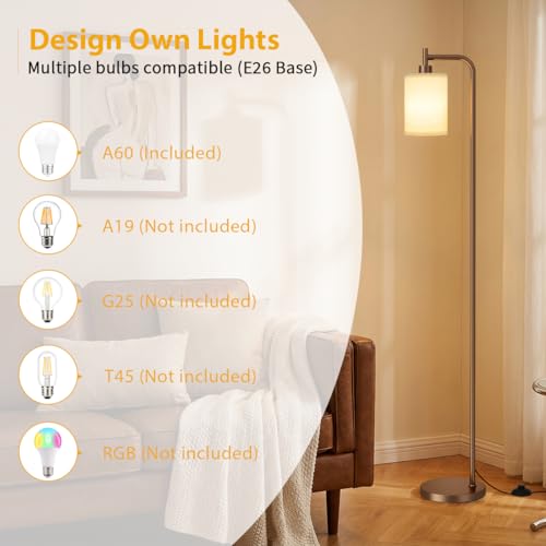 Image of Ziisee 64 inch Floor Lamp for Living Room with Remote Control, Deep Beige Shade with Brown Pole, Dimmable Tall Lamps for Bedroom Office Corner, 9W LED Bulb Included