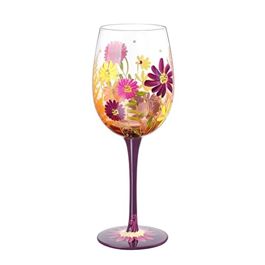 NymphFable Fiore per sempre Bicchieri da vino dipinti a mano da 15 oz, Bicchieri da vino colorati Regali di nozze di compleanno per le donne