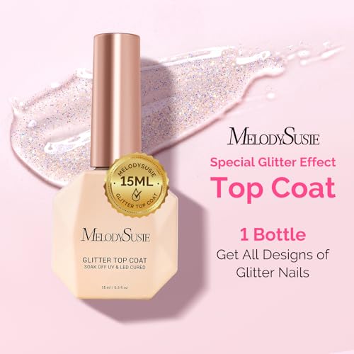 Image of MelodySusie Glitter Gel Top Coat- No Wipe Reflective Iridescent Glitter Top Coat, High Gloss Shine Finish Long Lasting Top Gel Nail Decoration for Home DIY and Nail Salon Gift for Women 0.5fl oz