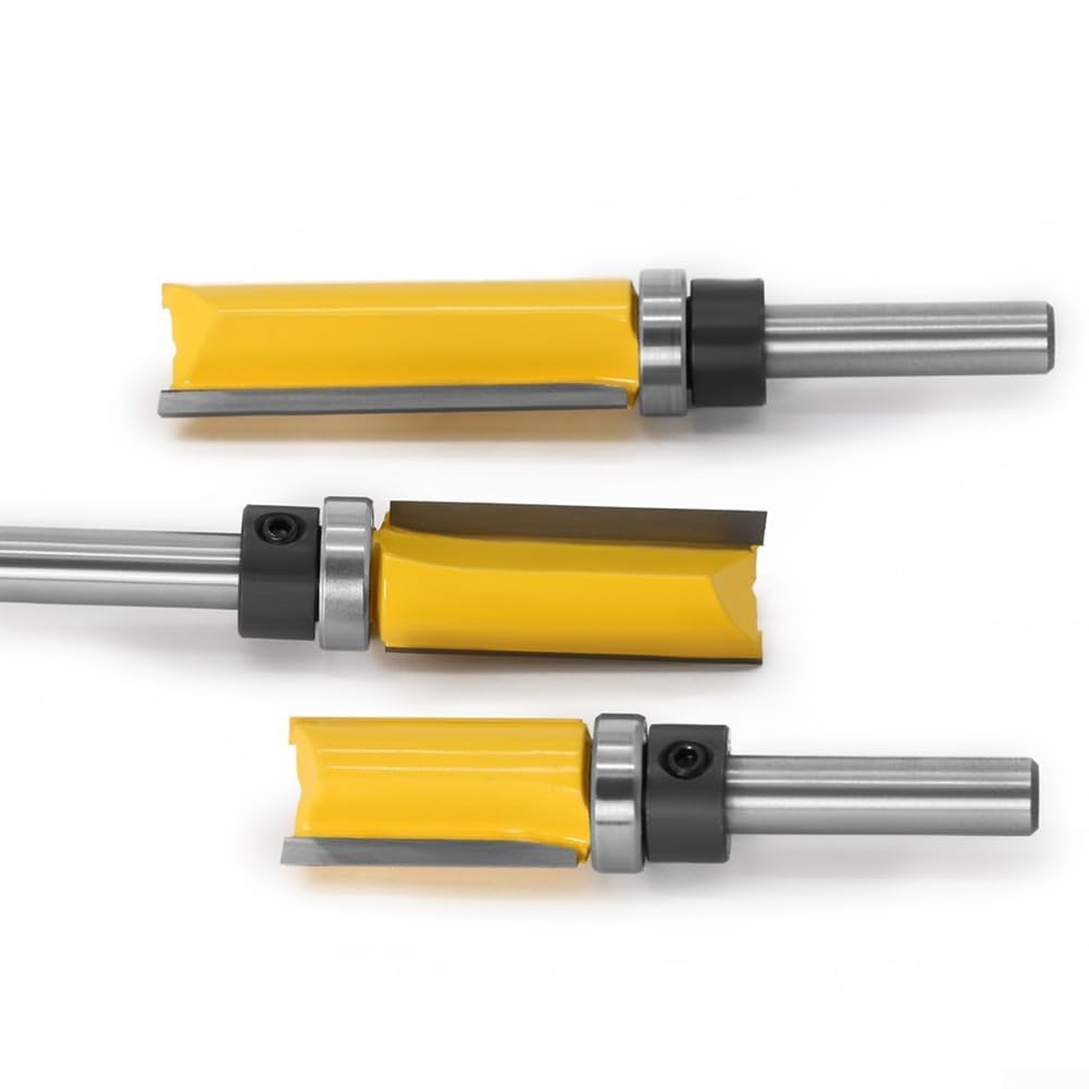 8 mm Schaft, bündiger Fräser mit Lager, Hartmetall-Schablonen-Fräser für Holzbearbeitung, 5/8-Zoll-Klinge, oberes und unteres Lager-Design für Schubladenherstellung (3 Stück)