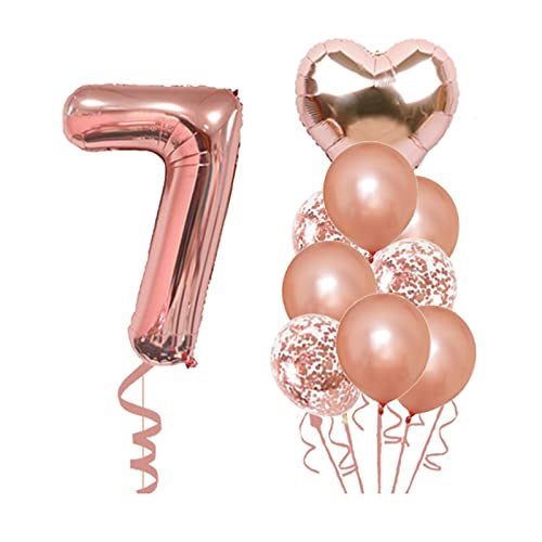 7Th Birthday Decoration 7 Year Old Birthday Party Supplies Helium Balloons Number 7 Balloon Confetti Latex Balloon Star Heart Foil Balloon, Rosegold 32 Inch Helium Balloon Number 7 For Girls,Boys #TOP8