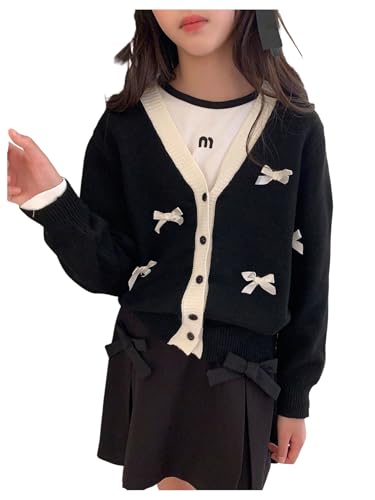 Floerns Girl's Cute Bow Cardigan Sweater Button Down Knitted Long Sleeve Outerwear